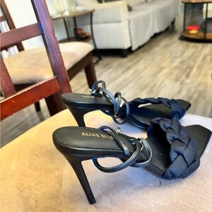 Alias Mae Black Braided Front Strap Ankle Tie Sandals